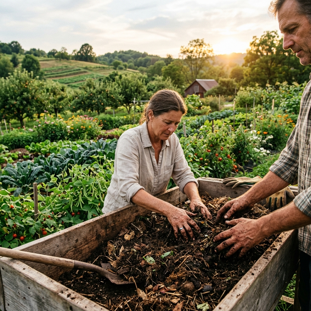 Sustainable fertilizer hands in soil