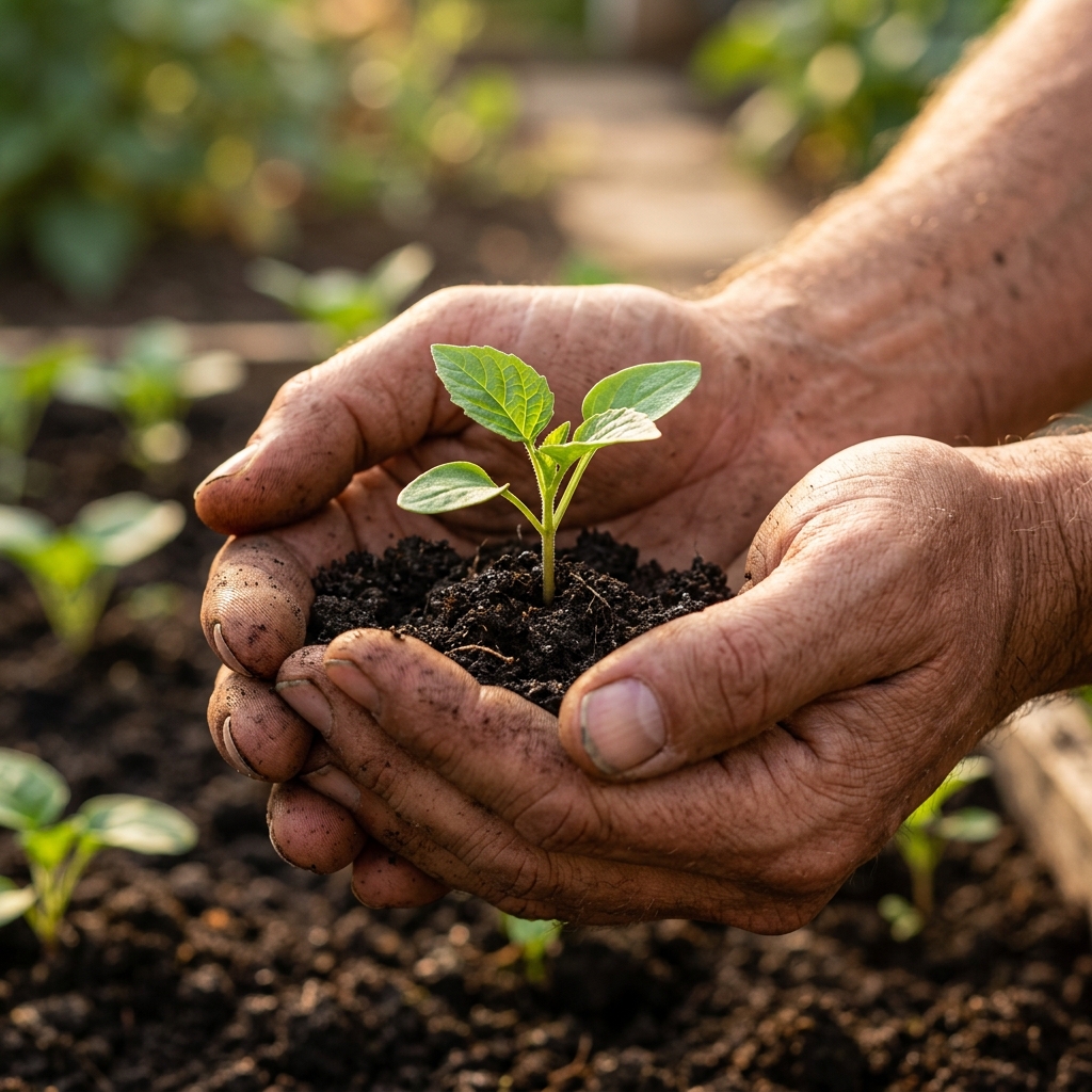 Seedlings growing out of soil